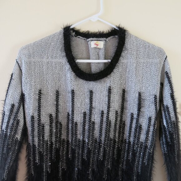 Paige Women's Sweater Black Grey Silver Sparkle Cotton Eyelash Blend Size M - Picture 2 of 8